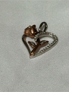 Zele Two-Tone Heart Rose Pendant Necklace in Rose Gold and Silver